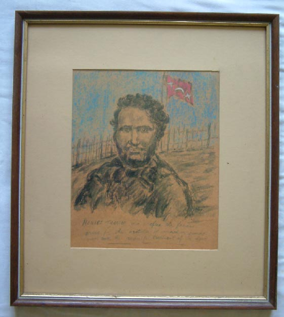 circa 1860's New Zealand Maori War's watercolour ink and pastel painting drawing of Henare Taratoa at Gate Pa by Horotio Gordon Robley 1840 to 1930